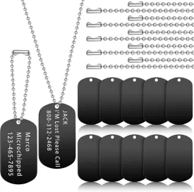 20 Pieces Military Dog Tags Set Including 10 Stainless Steel Army Blank Dog Tags 10 Steel Chains Personalized Pet Oval Pendant Necklaces for Stamping Engraving DIY Craft(Black)