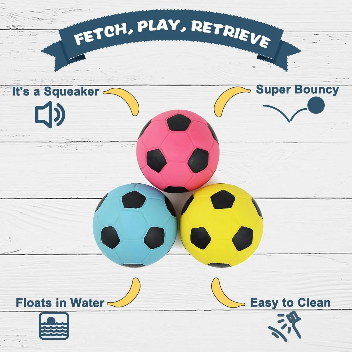 2.6" Squeaky Dog Ball for Medium Dogs, Soft Latex Rubber Squeaky Dog Toys, Cute Bounce Pet Squeak Toys Play Fetch Football Soccer Ball