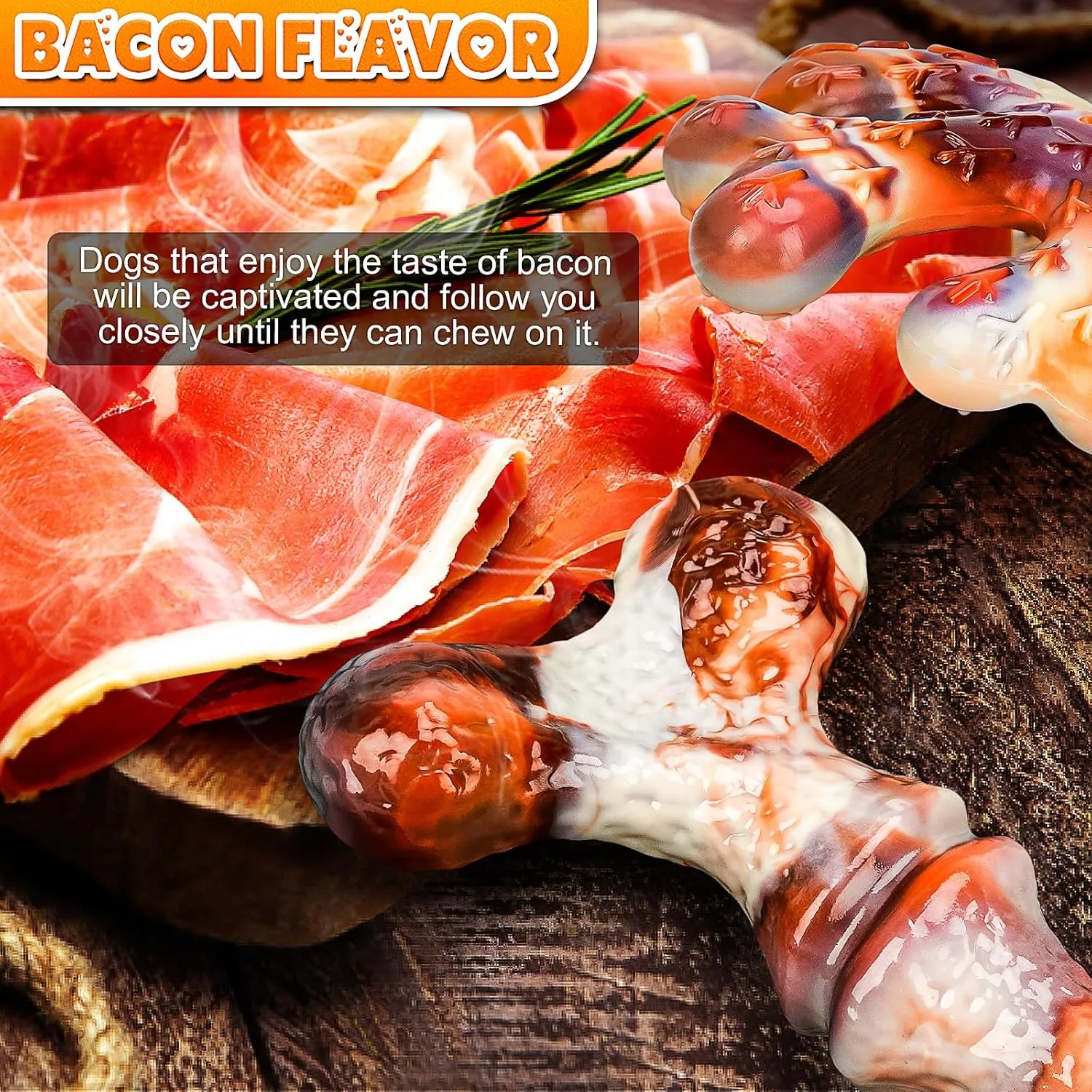 4-Pack Dog Chew Toys for Aggressive Chewers, Indestructible Nylon Bones with Bacon Flavor, Tough Durable Teeth Cleaning Chew Dog Toy for Large Medium Small Breeds