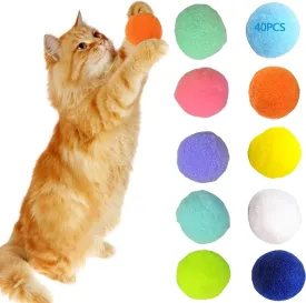 40Pcs Plush Pom Pom Ball Toy, 10 Colors - Interactive Cat Training Toys [1.2 in], Lightweight & Soft - No Harm, Bulk Pack