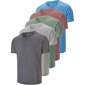 5 Pack: Men's Active Dry-Fit T-Shirt, Athletic Running Gym Workout Short Sleeve