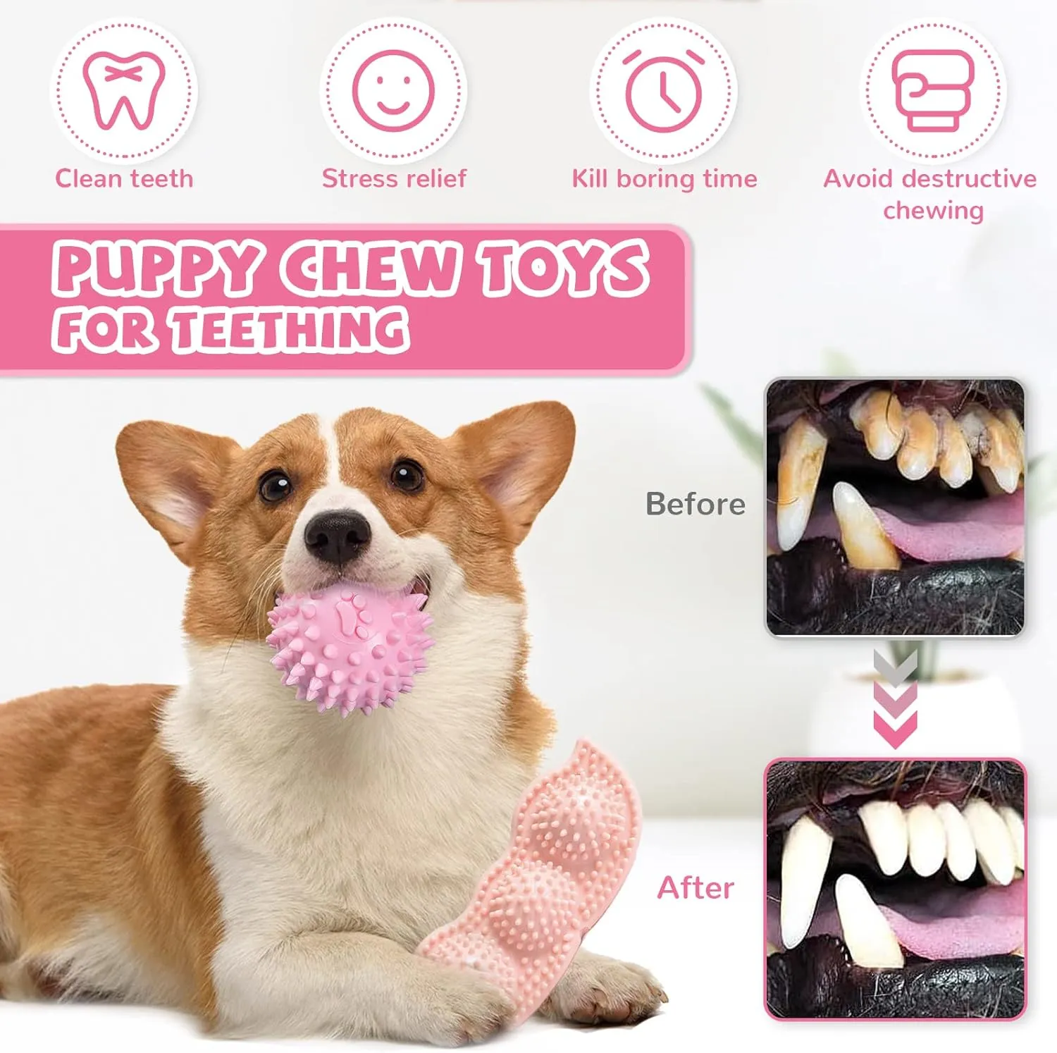 6 Pack Puppy Teething Toys Cute Pink Puppy Chew Toys for Teething Small Breed Dog Chew Toy Interactive Pet Toy Set for Puppies to Keep Them Busy Soft Durable Small Breed Doggy Chewing Ball