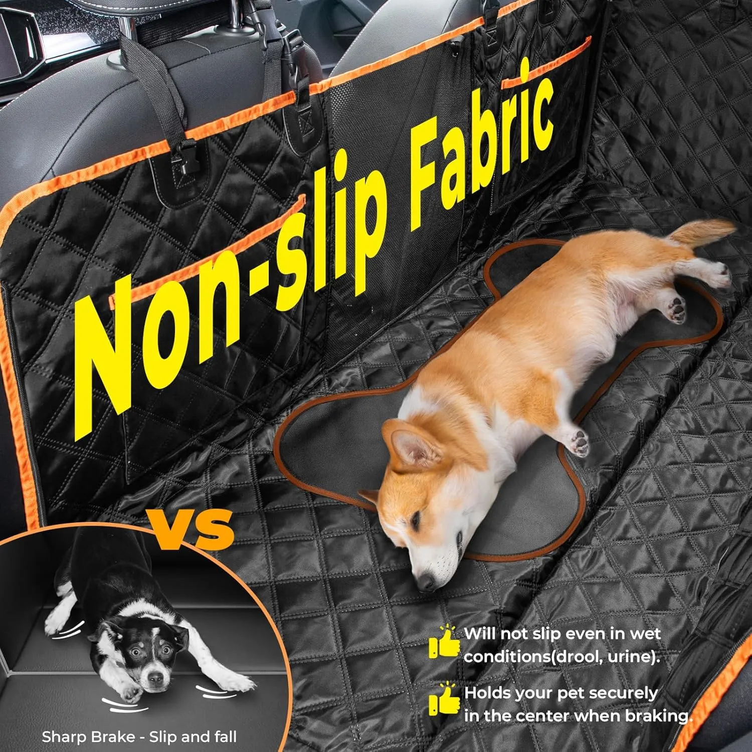Back Seat Extender for Dogs 52.4 * 24.4in, Upgraded Non-Slip PU Leather Dog Car Seat Cover, Foldable in The Car, Hard PVC Panels Bottom Support to 330 lbs, for Cars/Mid-Size SUV/Small Truck