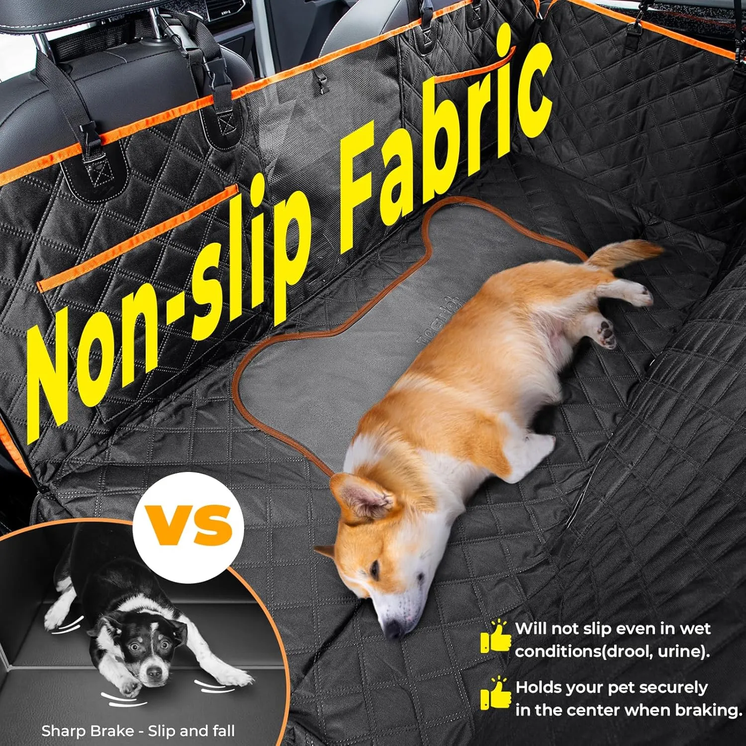 Back Seat Extender for Dogs 52.4 * 24.4in, Upgraded Non-Slip PU Leather Dog Car Seat Cover, Foldable in The Car, Hard PVC Panels Bottom Support to 330 lbs, for Cars/Mid-Size SUV/Small Truck