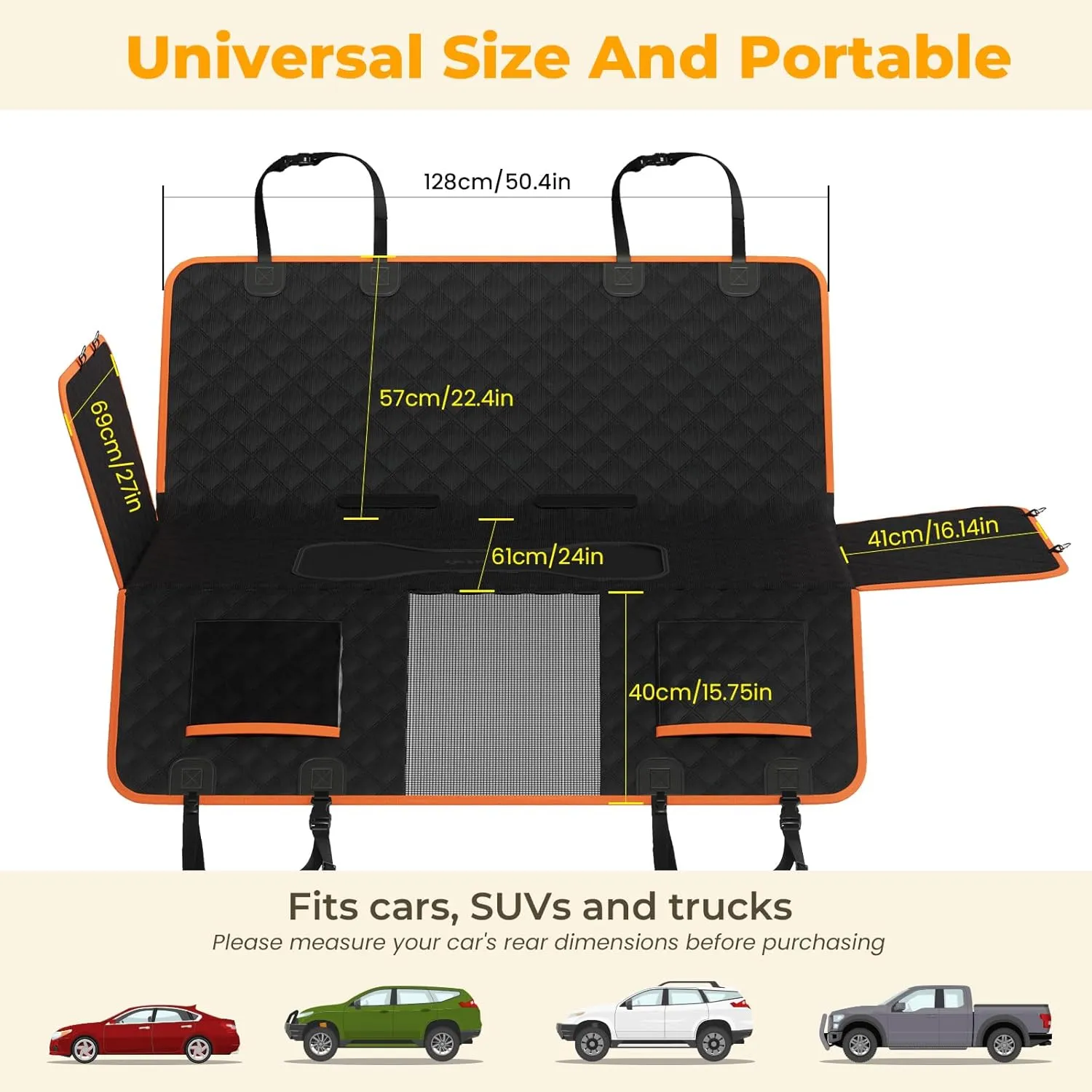 Back Seat Extender for Dogs 52.4 * 24.4in, Upgraded Non-Slip PU Leather Dog Car Seat Cover, Foldable in The Car, Hard PVC Panels Bottom Support to 330 lbs, for Cars/Mid-Size SUV/Small Truck