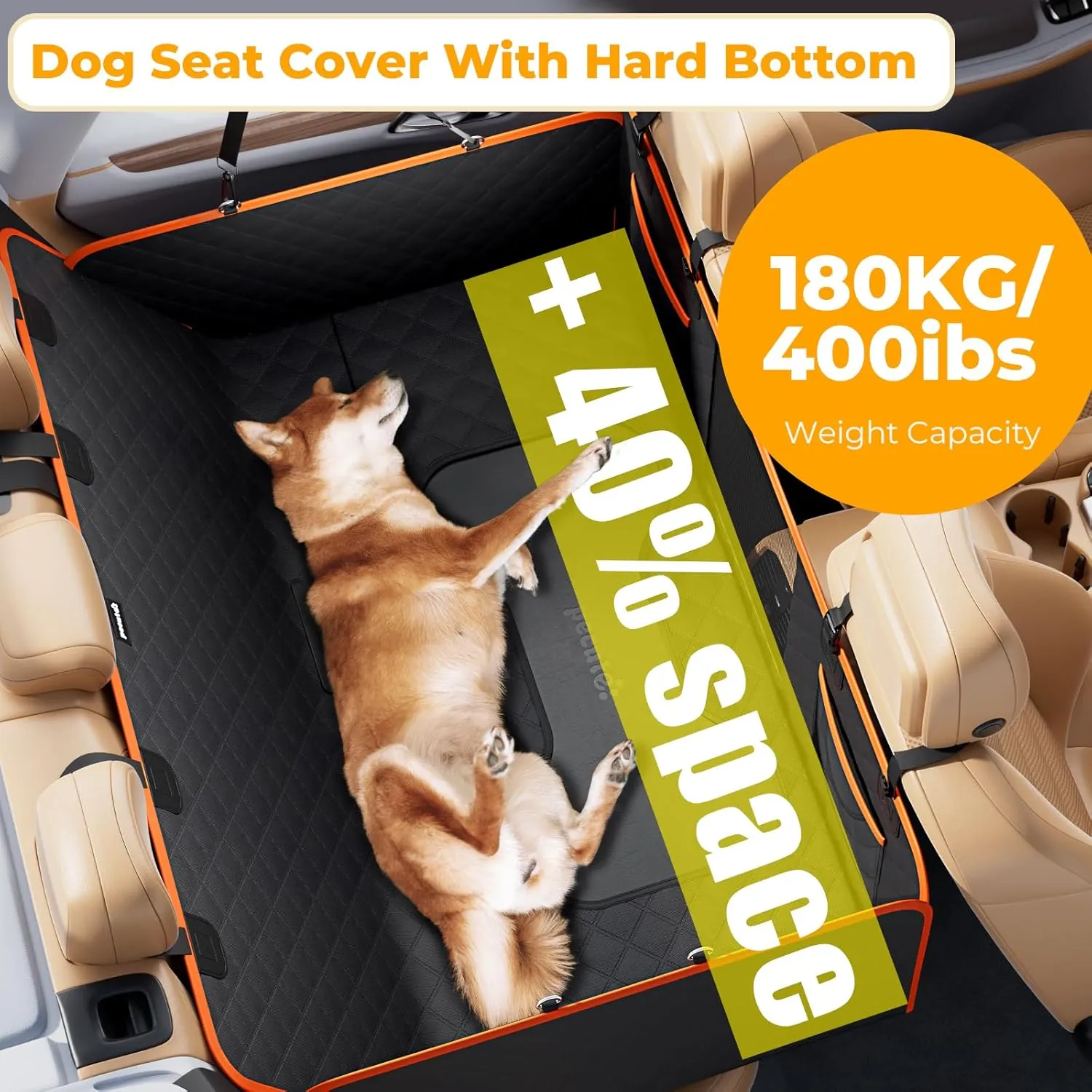 Back Seat Extender for Dogs 52.4 * 24.4in, Upgraded Non-Slip PU Leather Dog Car Seat Cover, Foldable in The Car, Hard PVC Panels Bottom Support to 330 lbs, for Cars/Mid-Size SUV/Small Truck