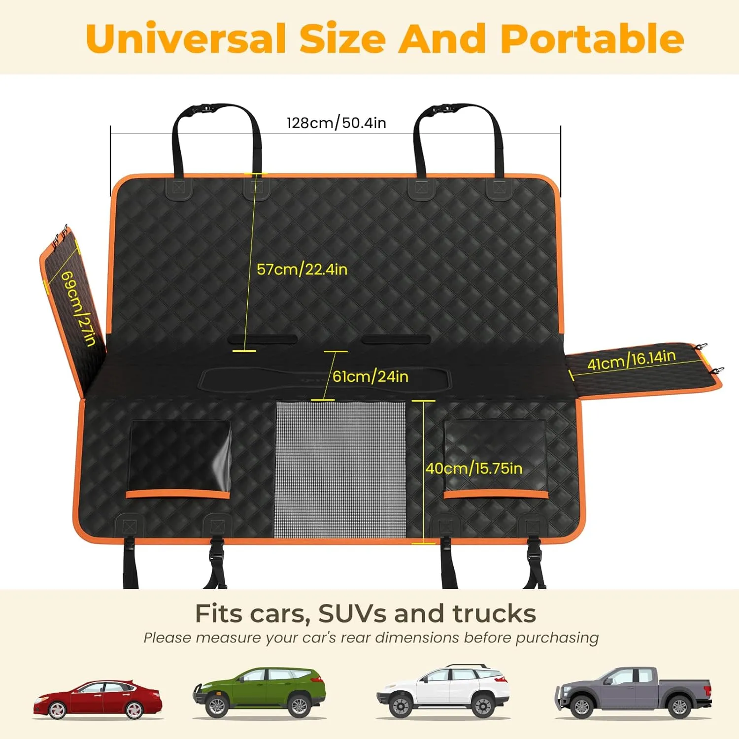 Back Seat Extender for Dogs 52.4 * 24.4in, Upgraded Non-Slip PU Leather Dog Car Seat Cover, Foldable in The Car, Hard PVC Panels Bottom Support to 330 lbs, for Cars/Mid-Size SUV/Small Truck