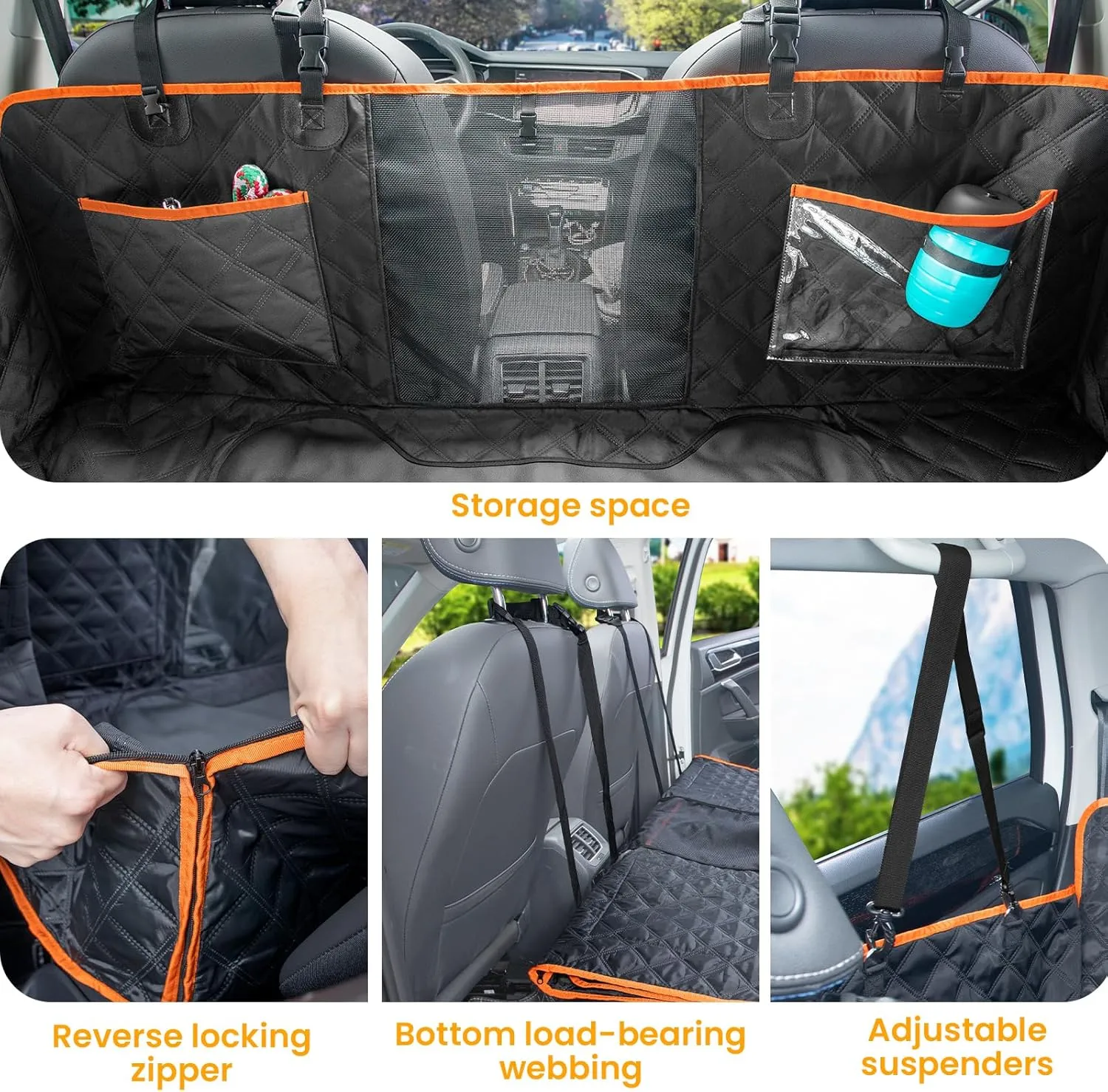 Back Seat Extender for Dogs 52.4 * 24.4in, Upgraded Non-Slip PU Leather Dog Car Seat Cover, Foldable in The Car, Hard PVC Panels Bottom Support to 330 lbs, for Cars/Mid-Size SUV/Small Truck
