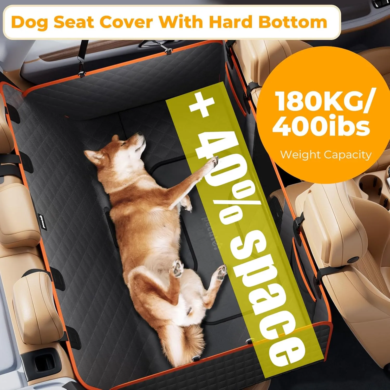 Back Seat Extender for Dogs 52.4 * 24.4in, Upgraded Non-Slip PU Leather Dog Car Seat Cover, Foldable in The Car, Hard PVC Panels Bottom Support to 330 lbs, for Cars/Mid-Size SUV/Small Truck
