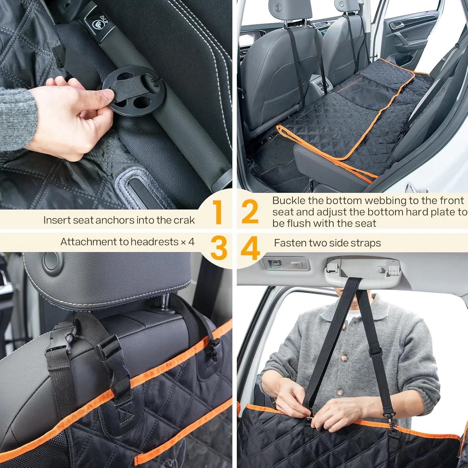 Back Seat Extender for Dogs 52.4 * 24.4in, Upgraded Non-Slip PU Leather Dog Car Seat Cover, Foldable in The Car, Hard PVC Panels Bottom Support to 330 lbs, for Cars/Mid-Size SUV/Small Truck