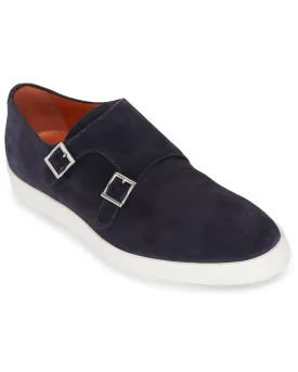 Bankable Navy Suede Double Monk Strap Sneaker
