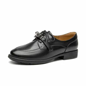 Beautoday Retro Cow Leather Lace-up Derbys with Metal Decoration for Women