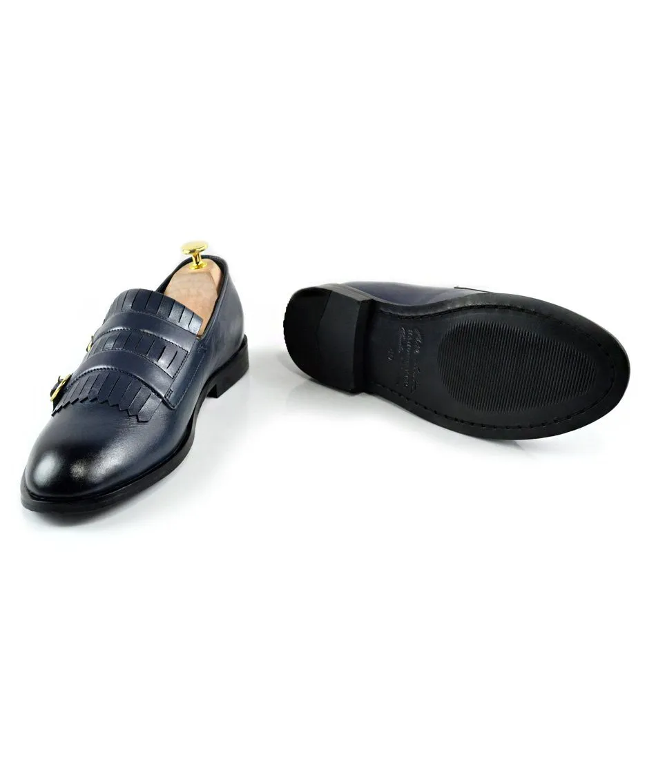 Blue Double Buckle Loafers