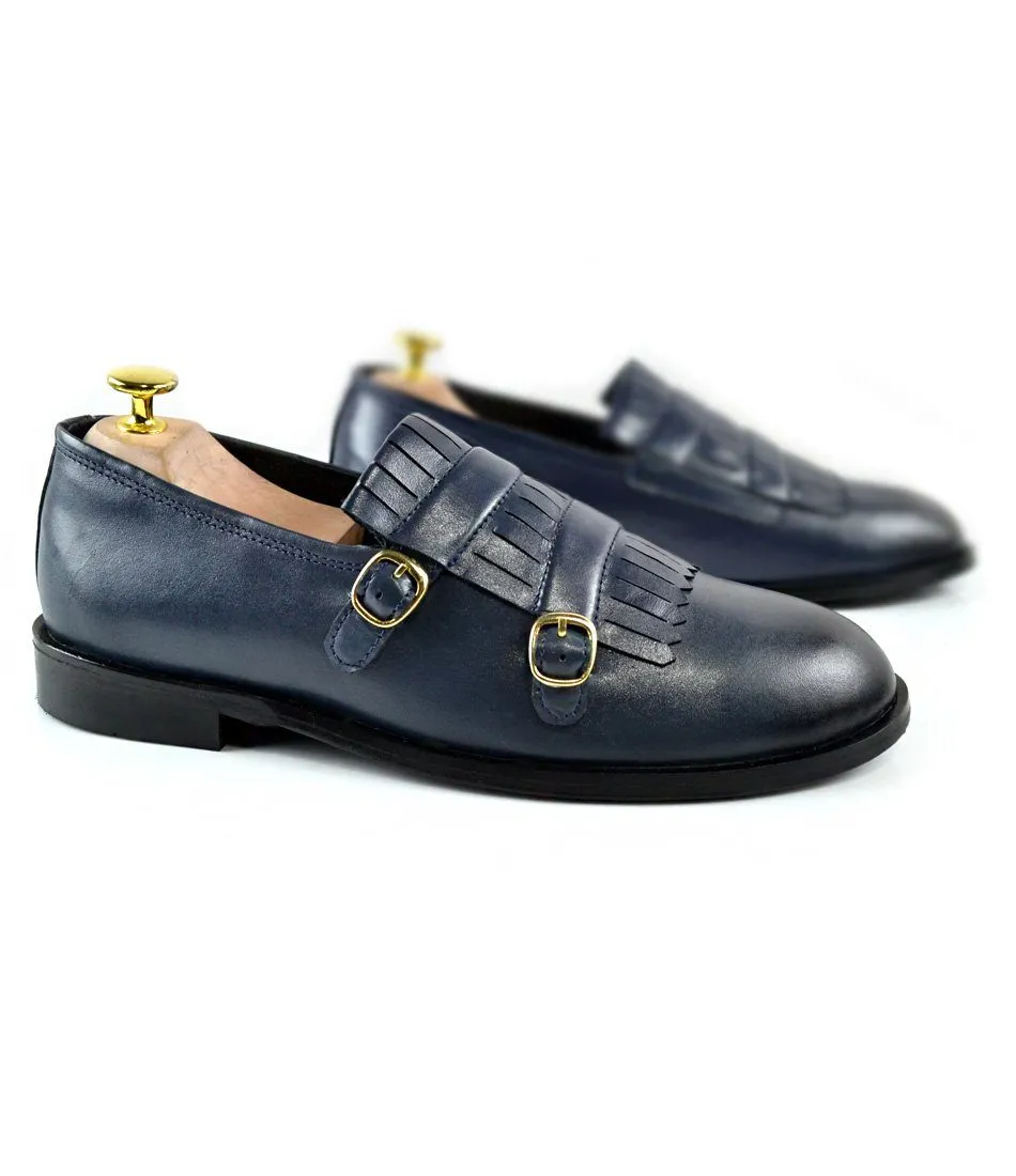 Blue Double Buckle Loafers