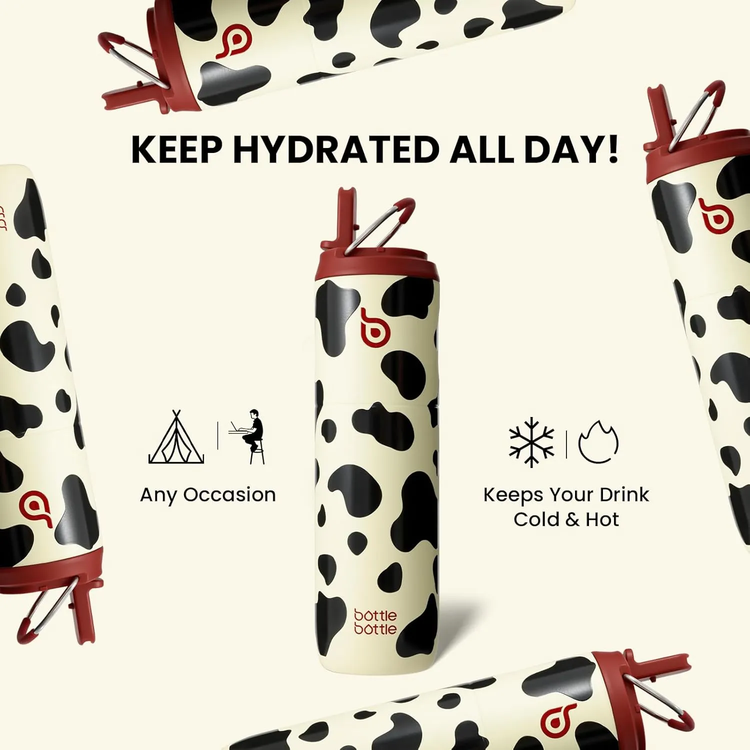 BOTTLE BOTTLE Insulated Water Bottle 24oz with Straw Lid and Handle for Sports Travel Gym Stainless Steel Water Bottles Double-Wall Vacuum Metal Leak Proof BPA-Free