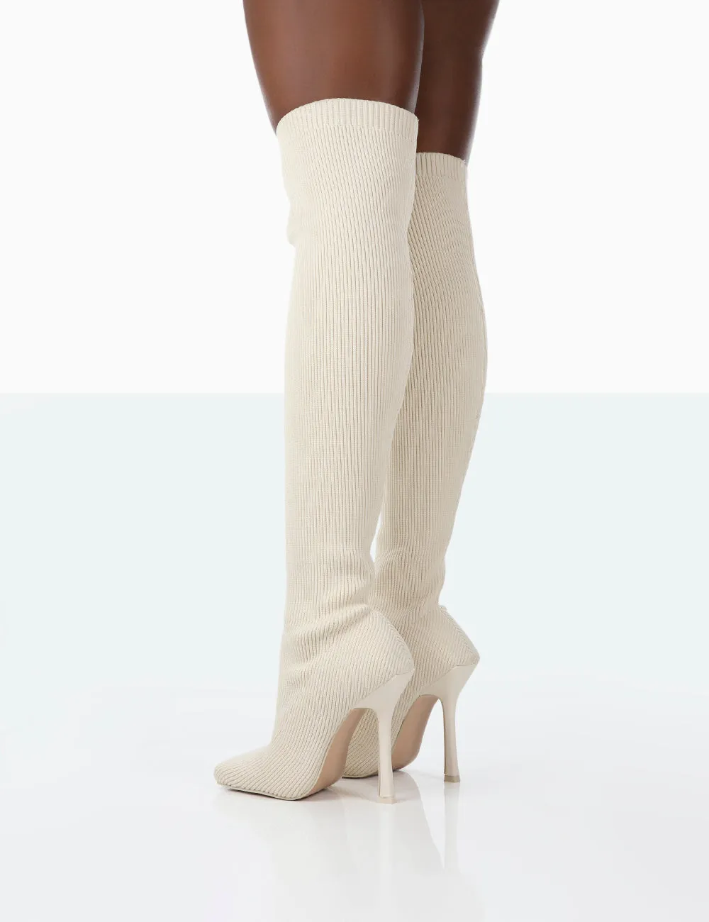 Bubbles White Wide Fit Knitted Over The Knee Boots