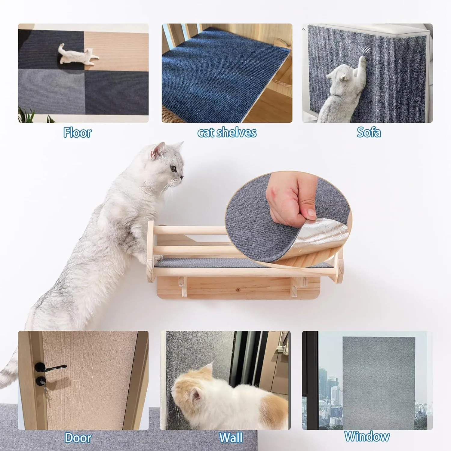 Cat Carpet, 98.4" x 15.8" Trimmable Replacement Scratching Mat,Self-Adhesive Scratch Mat - Cat Scratch Furniture Protector - Light Gray