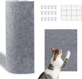 Cat Carpet, 98.4" x 15.8" Trimmable Replacement Scratching Mat,Self-Adhesive Scratch Mat - Cat Scratch Furniture Protector - Light Gray