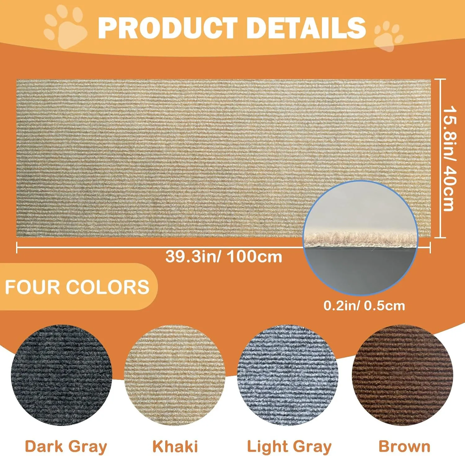Cat Scratch Furniture Protector, Trimmable Self-Adhesive Couch Protector from Cat Claws, DIY Climb Cat Scratcher Furniture Protectors from Cats Scratching (Khaki, 39.3x15.8In)