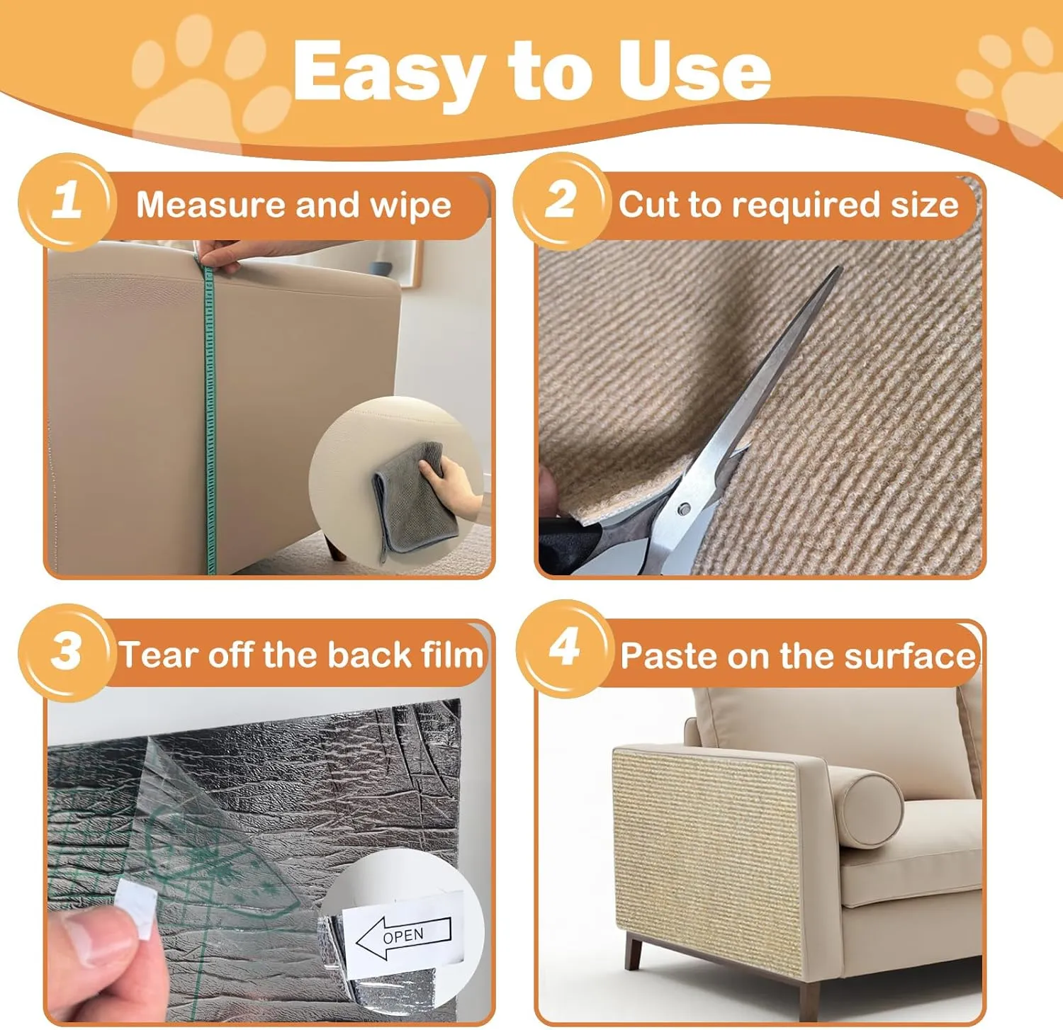 Cat Scratch Furniture Protector, Trimmable Self-Adhesive Couch Protector from Cat Claws, DIY Climb Cat Scratcher Furniture Protectors from Cats Scratching (Khaki, 39.3x15.8In)