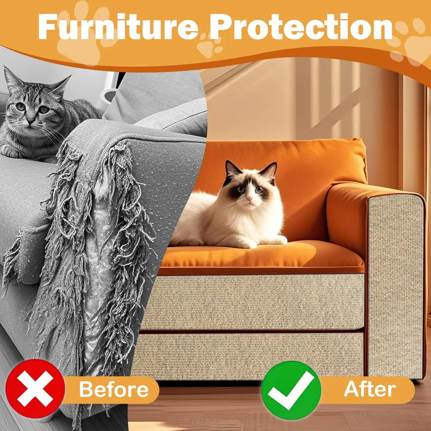 Cat Scratch Furniture Protector, Trimmable Self-Adhesive Couch Protector from Cat Claws, DIY Climb Cat Scratcher Furniture Protectors from Cats Scratching (Khaki, 39.3x15.8In)