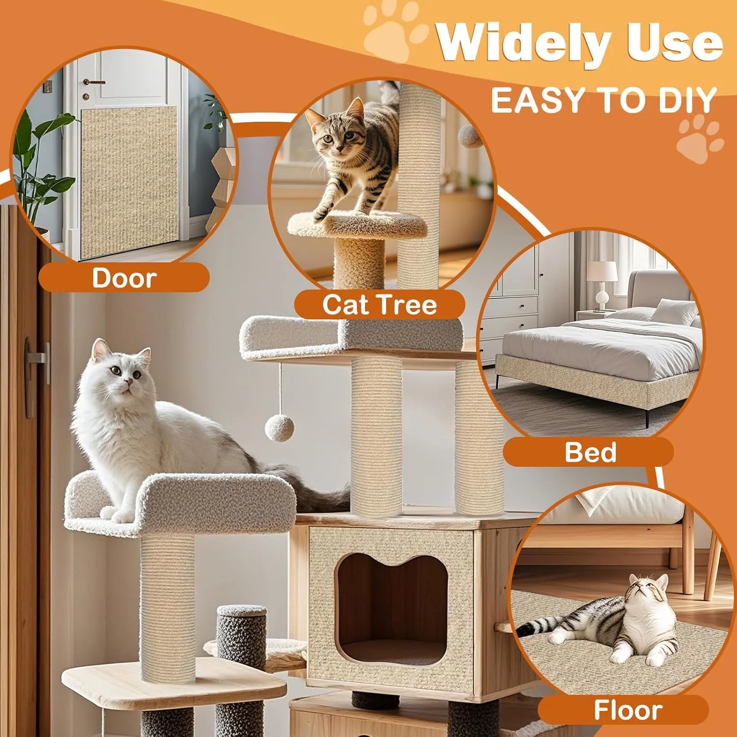 Cat Scratch Furniture Protector, Trimmable Self-Adhesive Couch Protector from Cat Claws, DIY Climb Cat Scratcher Furniture Protectors from Cats Scratching (Khaki, 39.3x15.8In)