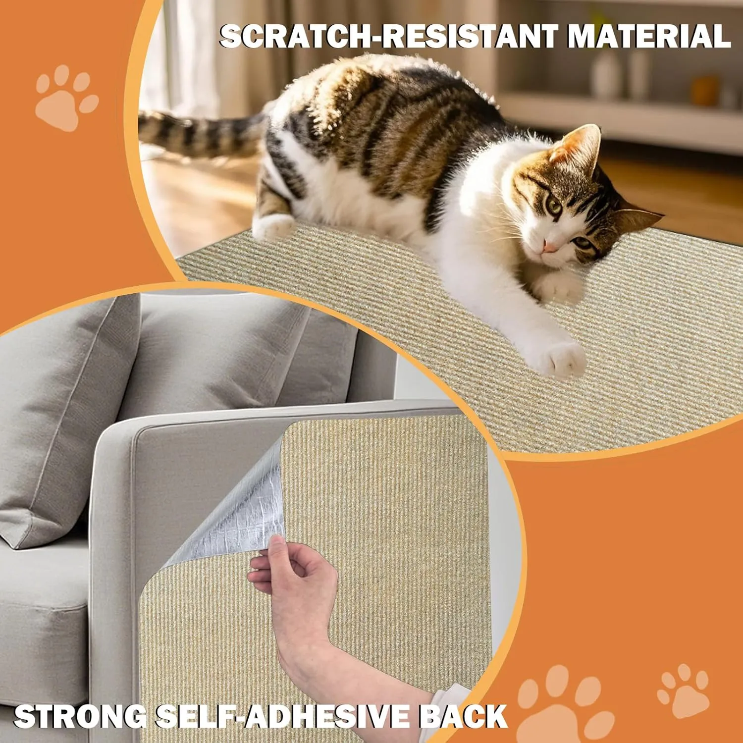 Cat Scratch Furniture Protector, Trimmable Self-Adhesive Couch Protector from Cat Claws, DIY Climb Cat Scratcher Furniture Protectors from Cats Scratching (Khaki, 39.3x15.8In)