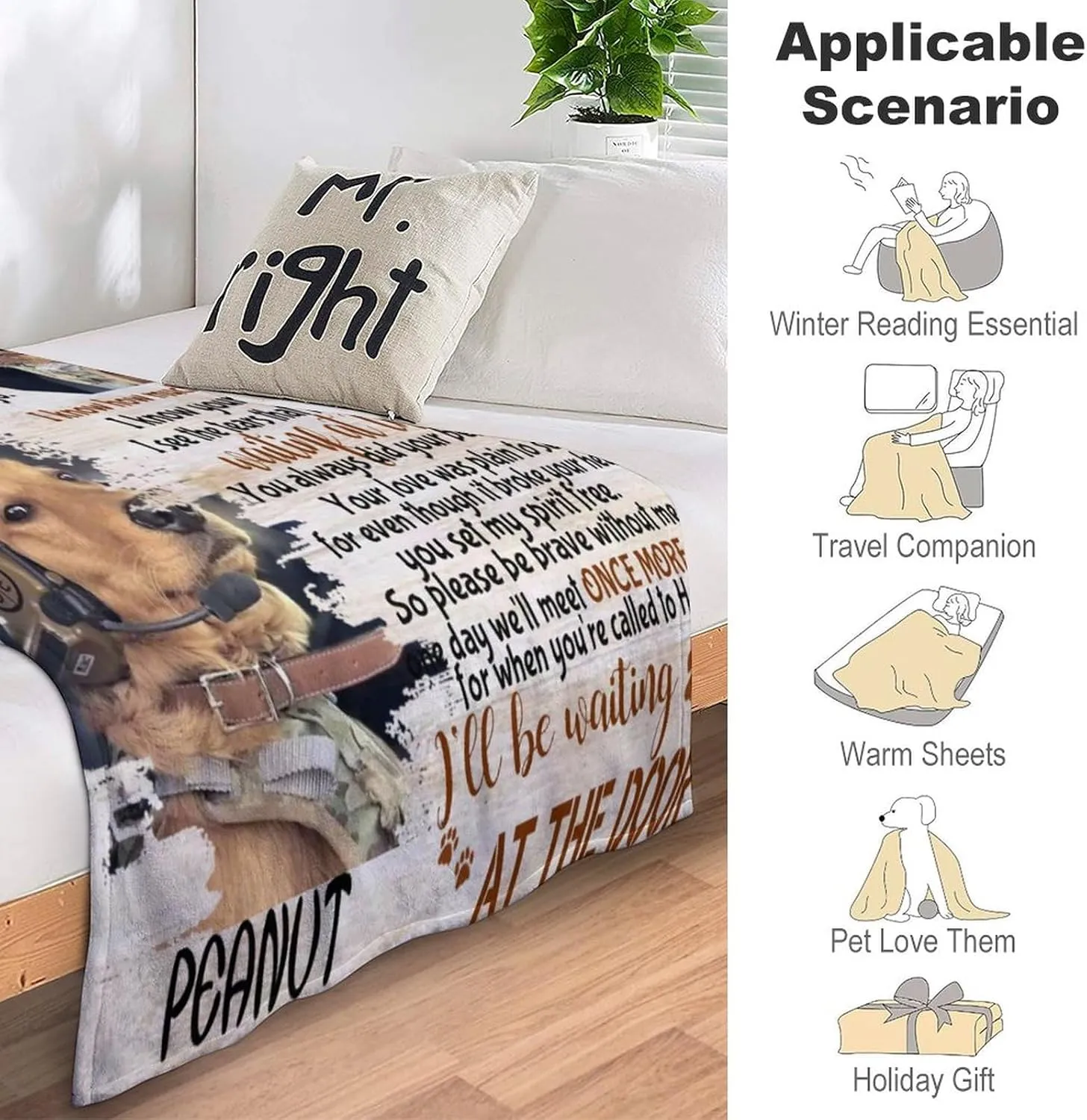 Customized Memory Blankets with Photos - Personalized Picture Pet Loss Memorial Soft Throw Blankets - Bereavement Gift for Dog Lovers - Made in USA