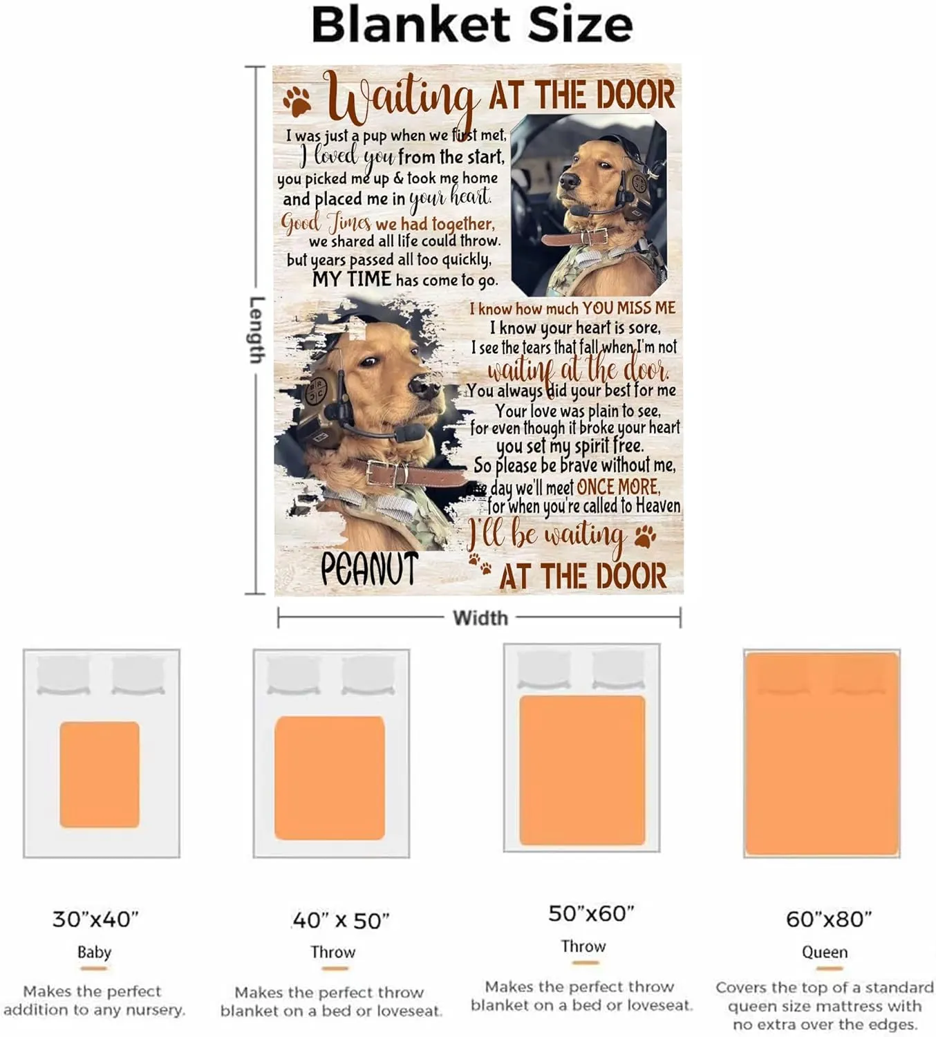 Customized Memory Blankets with Photos - Personalized Picture Pet Loss Memorial Soft Throw Blankets - Bereavement Gift for Dog Lovers - Made in USA