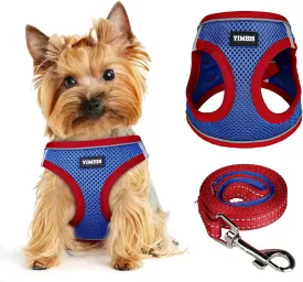 Dog Harness for Small Dogs and Leash Set, Honeycomb Grid, Reflective Lightweight Harness & Anti-Twist Pet Lead Multi Color, Size: XS-S-M. (S, Red & Blue)