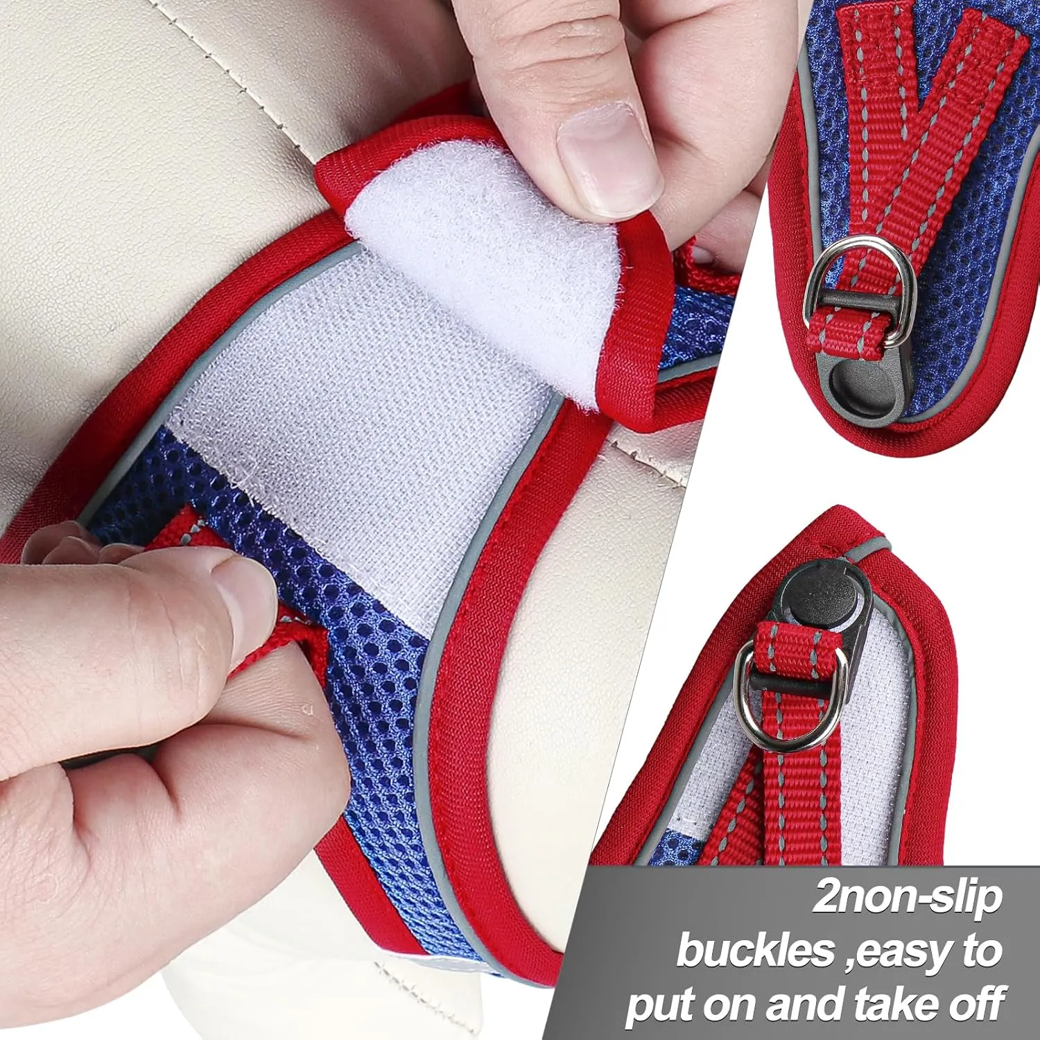 Dog Harness for Small Dogs and Leash Set, Honeycomb Grid, Reflective Lightweight Harness & Anti-Twist Pet Lead Multi Color, Size: XS-S-M. (S, Red & Blue)