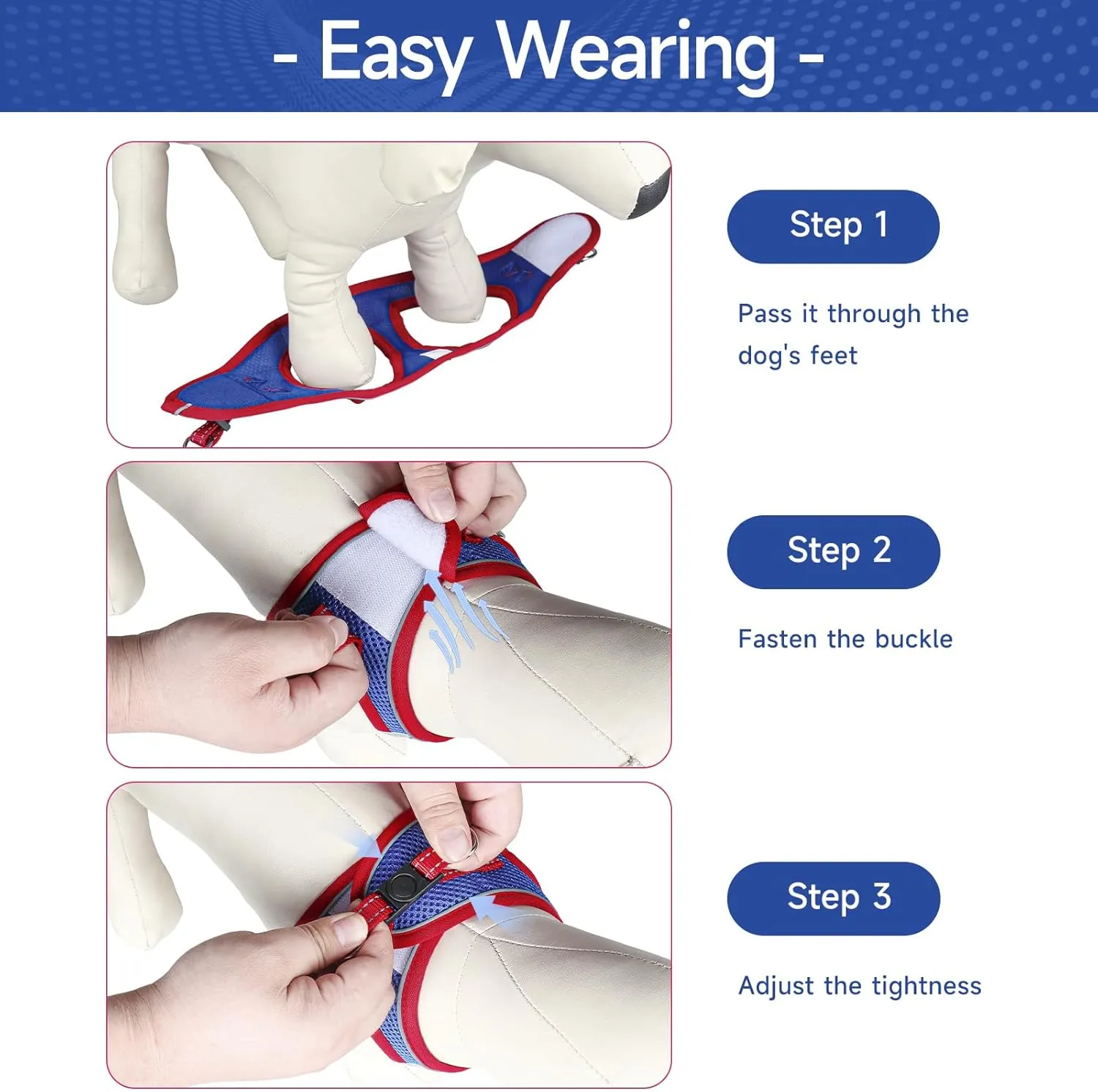Dog Harness for Small Dogs and Leash Set, Honeycomb Grid, Reflective Lightweight Harness & Anti-Twist Pet Lead Multi Color, Size: XS-S-M. (S, Red & Blue)