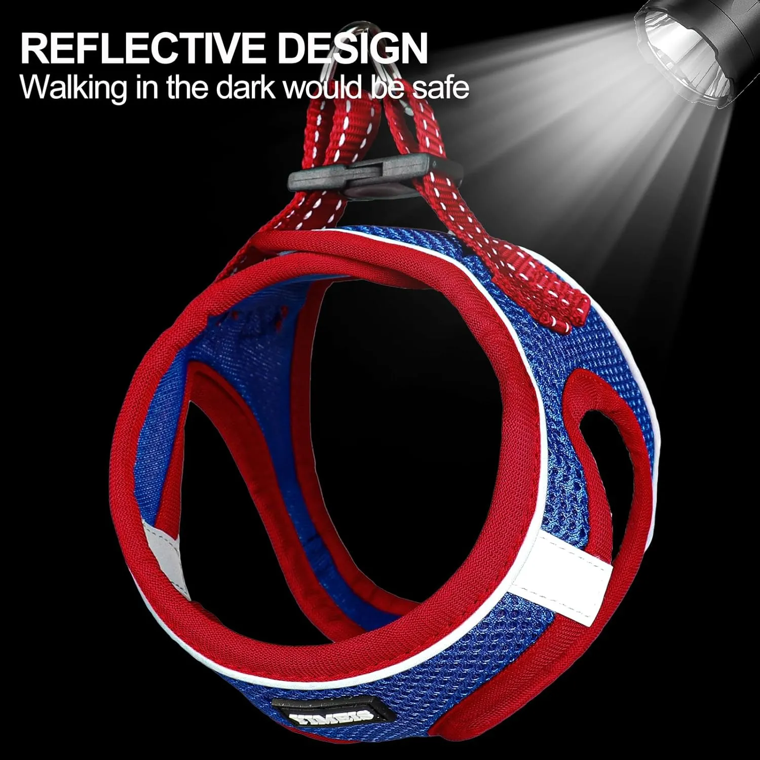 Dog Harness for Small Dogs and Leash Set, Honeycomb Grid, Reflective Lightweight Harness & Anti-Twist Pet Lead Multi Color, Size: XS-S-M. (S, Red & Blue)