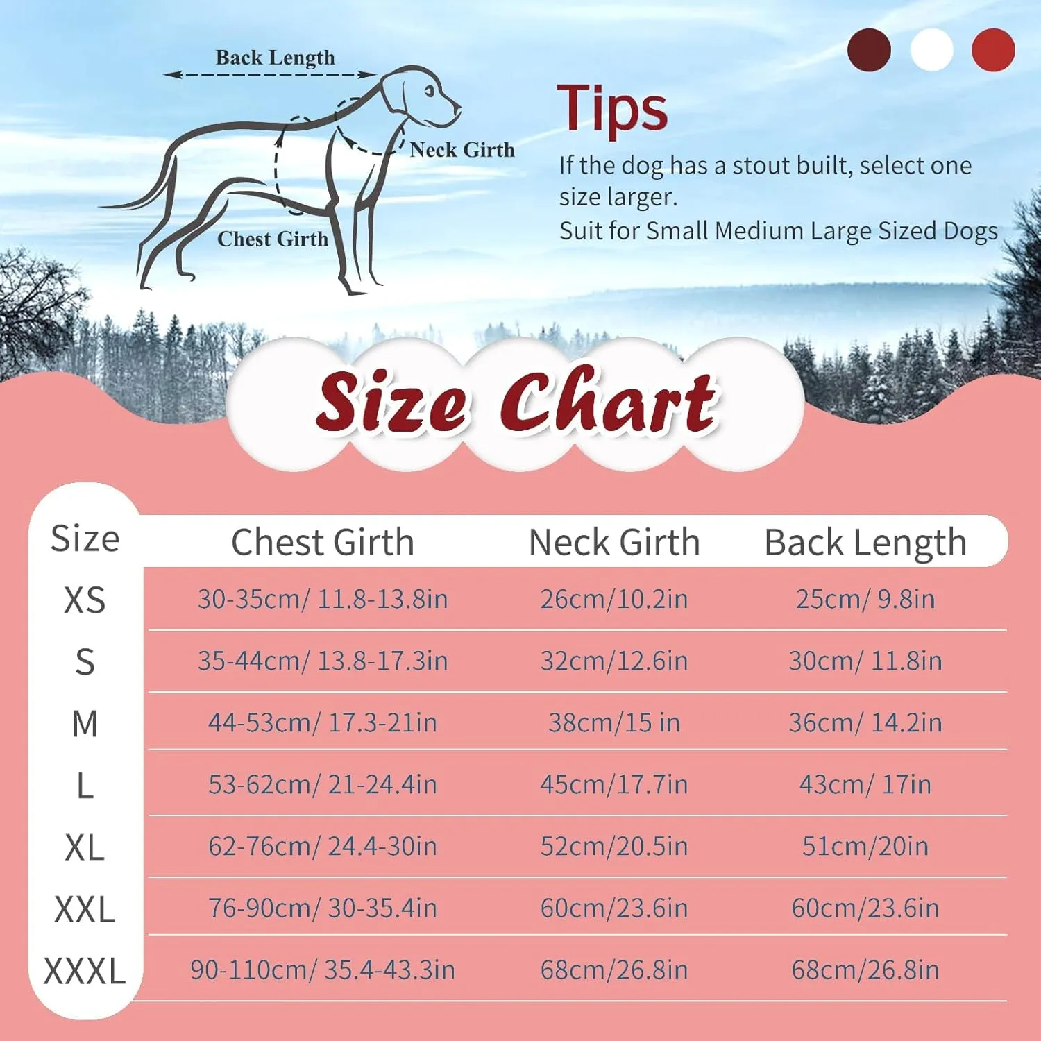 Dog Jacket - Waterproof Winter Coat with Fleece Lining, Reflective Strips, Zip Up Design, High Collar Snowsuit for Large Dogs (Red L)