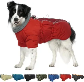 Dog Jacket - Waterproof Winter Coat with Fleece Lining, Reflective Strips, Zip Up Design, High Collar Snowsuit for Large Dogs (Red L)