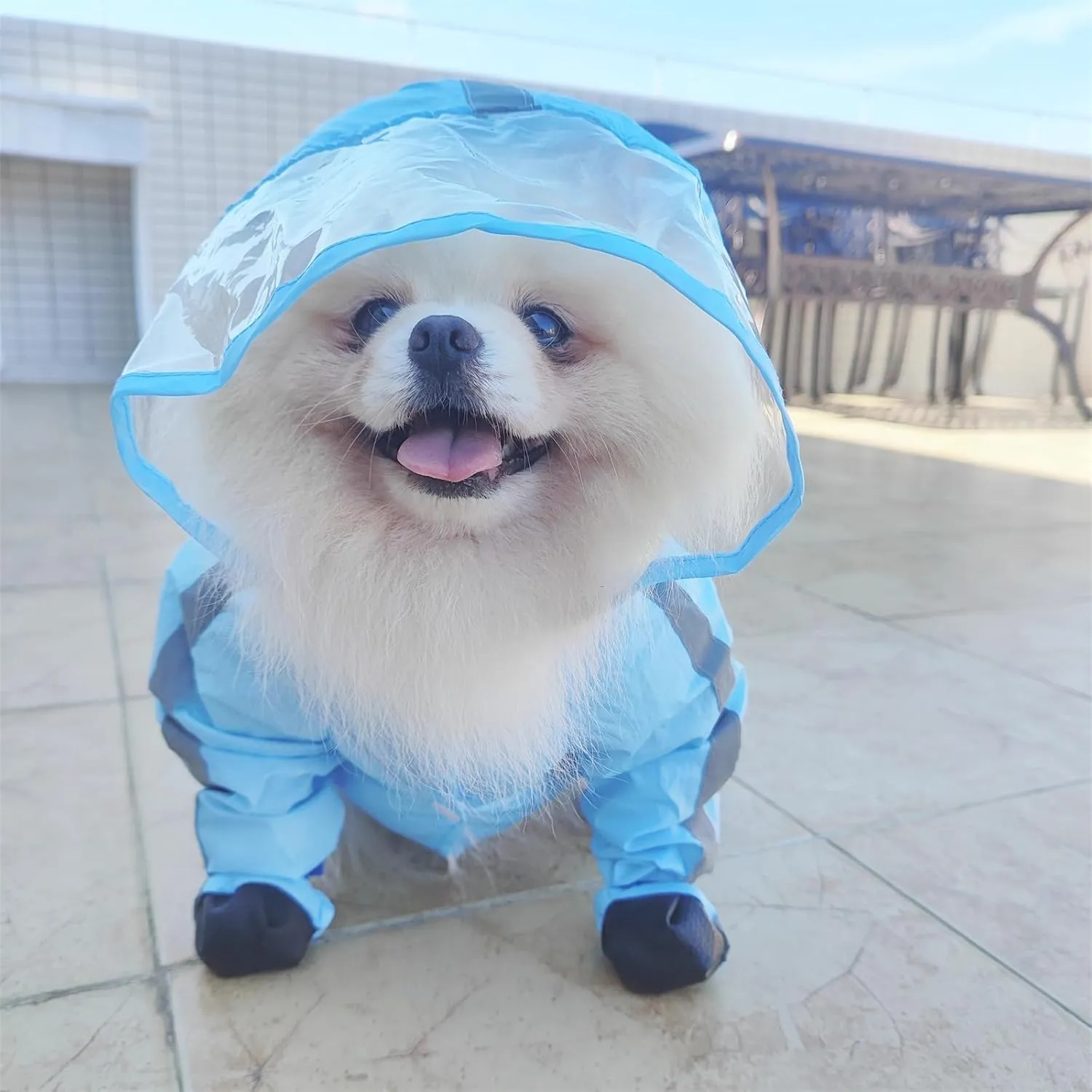 Dog Raincoat with Boots,Waterproof Dog Raincoats with Hood for Small Medium Large Dogs,Raincoat with Reflective Strap, Lightweight Rain Jacket with Leash Hole (Blue Cloud, Medium)