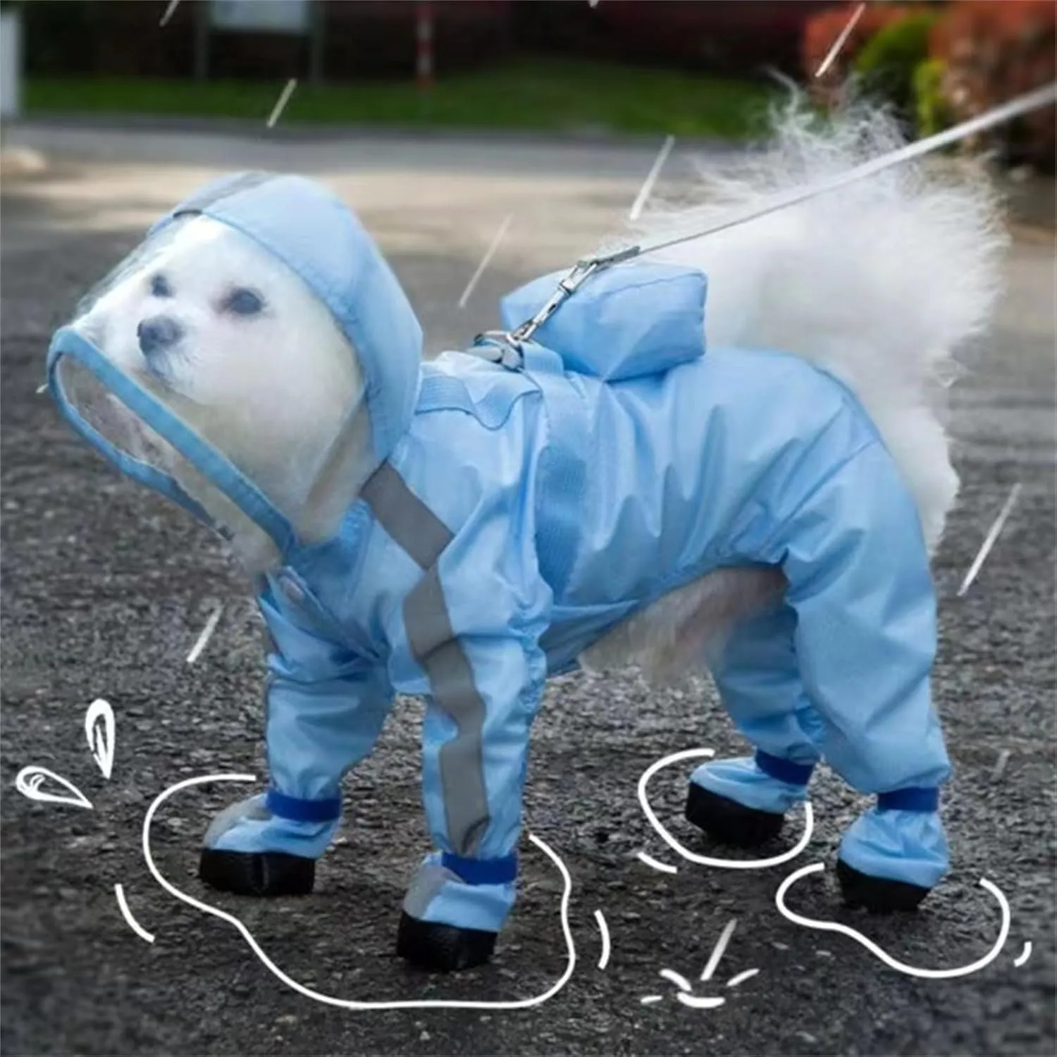Dog Raincoat with Boots,Waterproof Dog Raincoats with Hood for Small Medium Large Dogs,Raincoat with Reflective Strap, Lightweight Rain Jacket with Leash Hole (Blue Cloud, Medium)