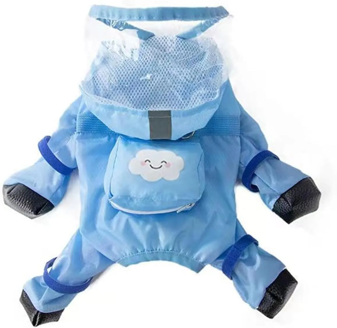 Dog Raincoat with Boots,Waterproof Dog Raincoats with Hood for Small Medium Large Dogs,Raincoat with Reflective Strap, Lightweight Rain Jacket with Leash Hole (Blue Cloud, Medium)
