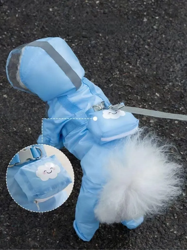 Dog Raincoat with Boots,Waterproof Dog Raincoats with Hood for Small Medium Large Dogs,Raincoat with Reflective Strap, Lightweight Rain Jacket with Leash Hole (Blue Cloud, Medium)