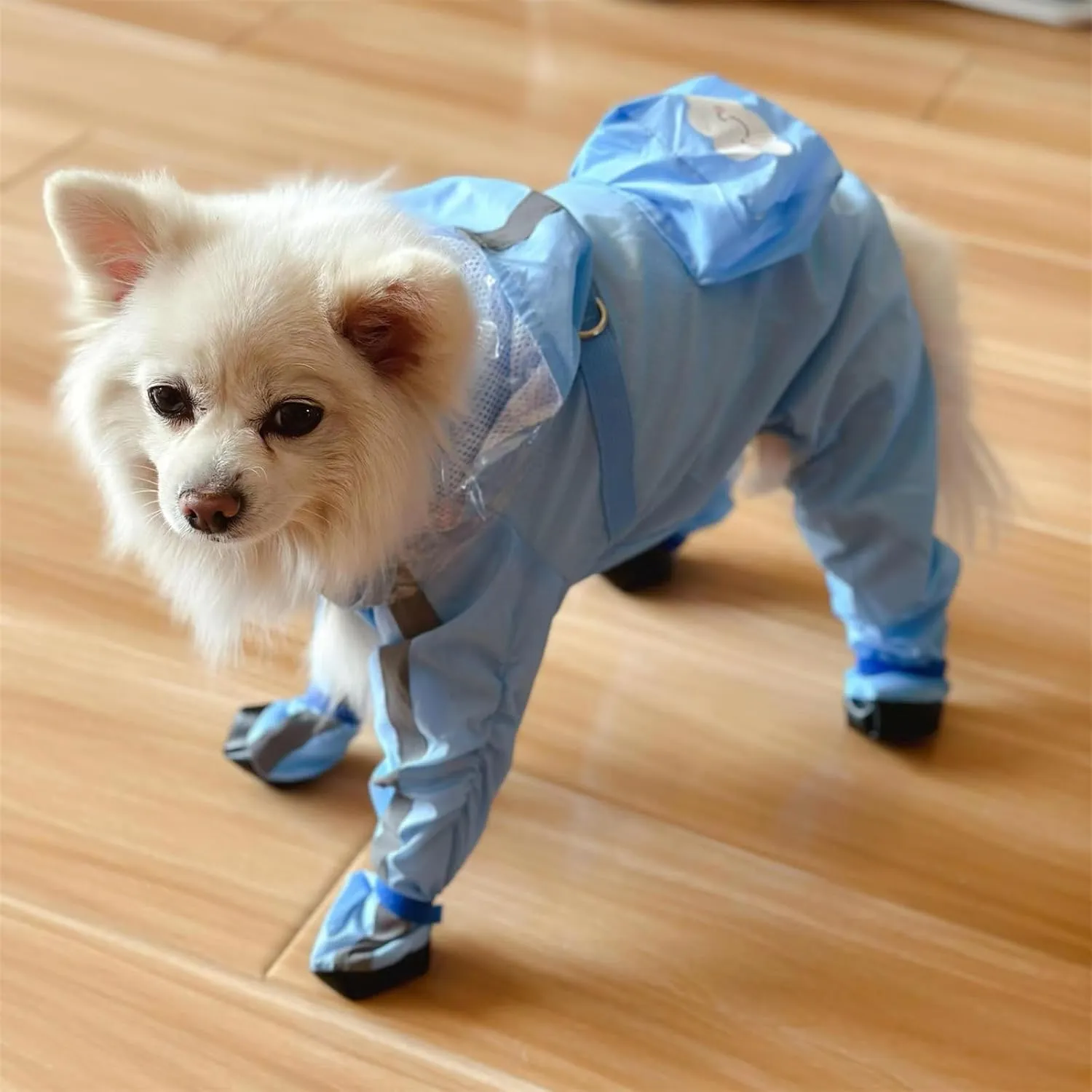 Dog Raincoat with Boots,Waterproof Dog Raincoats with Hood for Small Medium Large Dogs,Raincoat with Reflective Strap, Lightweight Rain Jacket with Leash Hole (Blue Cloud, Medium)