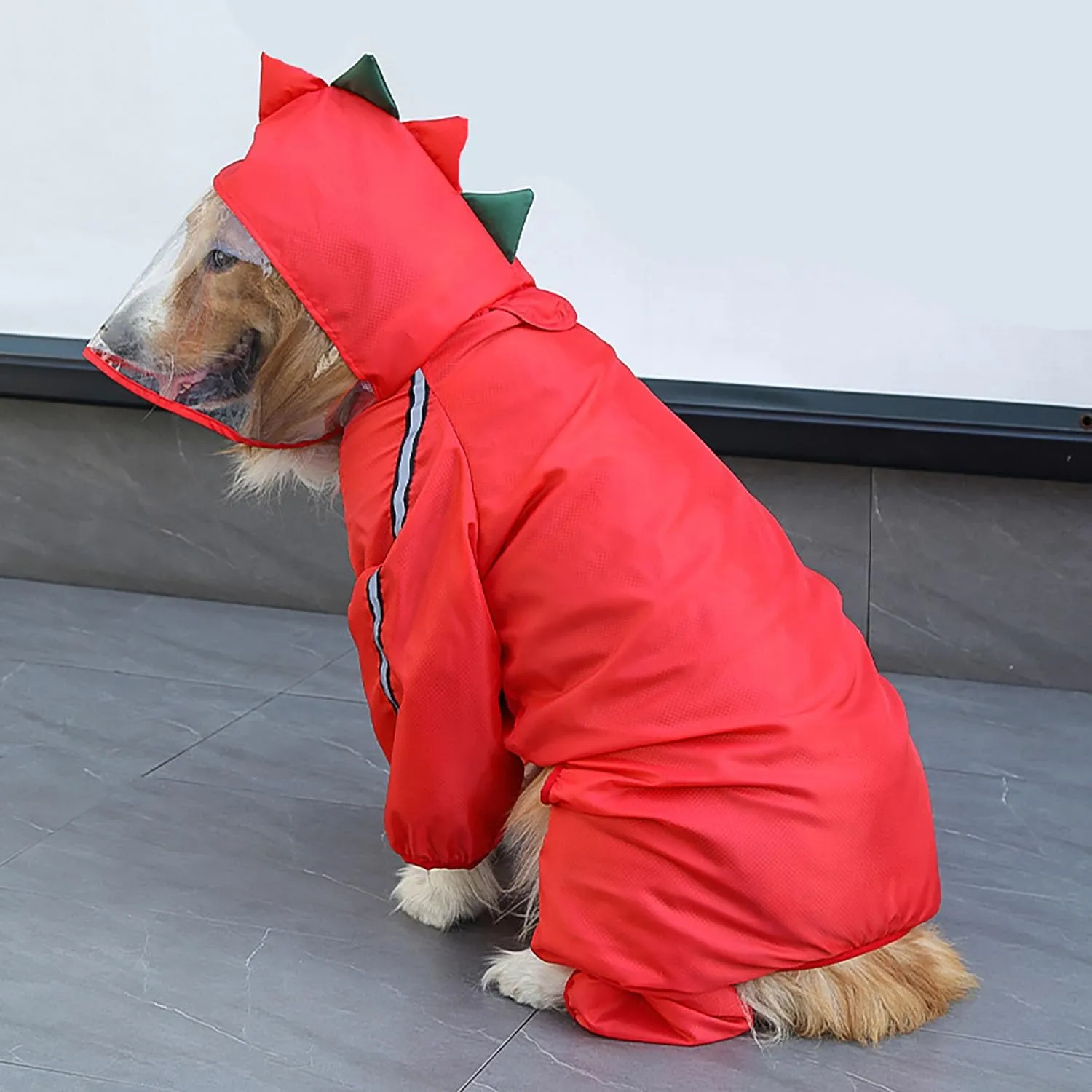 Dog Raincoat with Hood, Waterproof Full-Coverage Reflective Rain Jacket Quick-Drying Rain Poncho and Shoes for Small Medium Large Dogs,Dinosaur,L