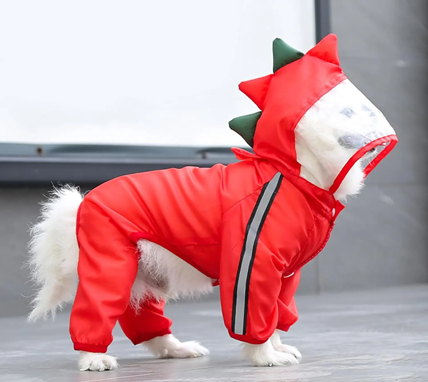 Dog Raincoat with Hood, Waterproof Full-Coverage Reflective Rain Jacket Quick-Drying Rain Poncho and Shoes for Small Medium Large Dogs,Dinosaur,L