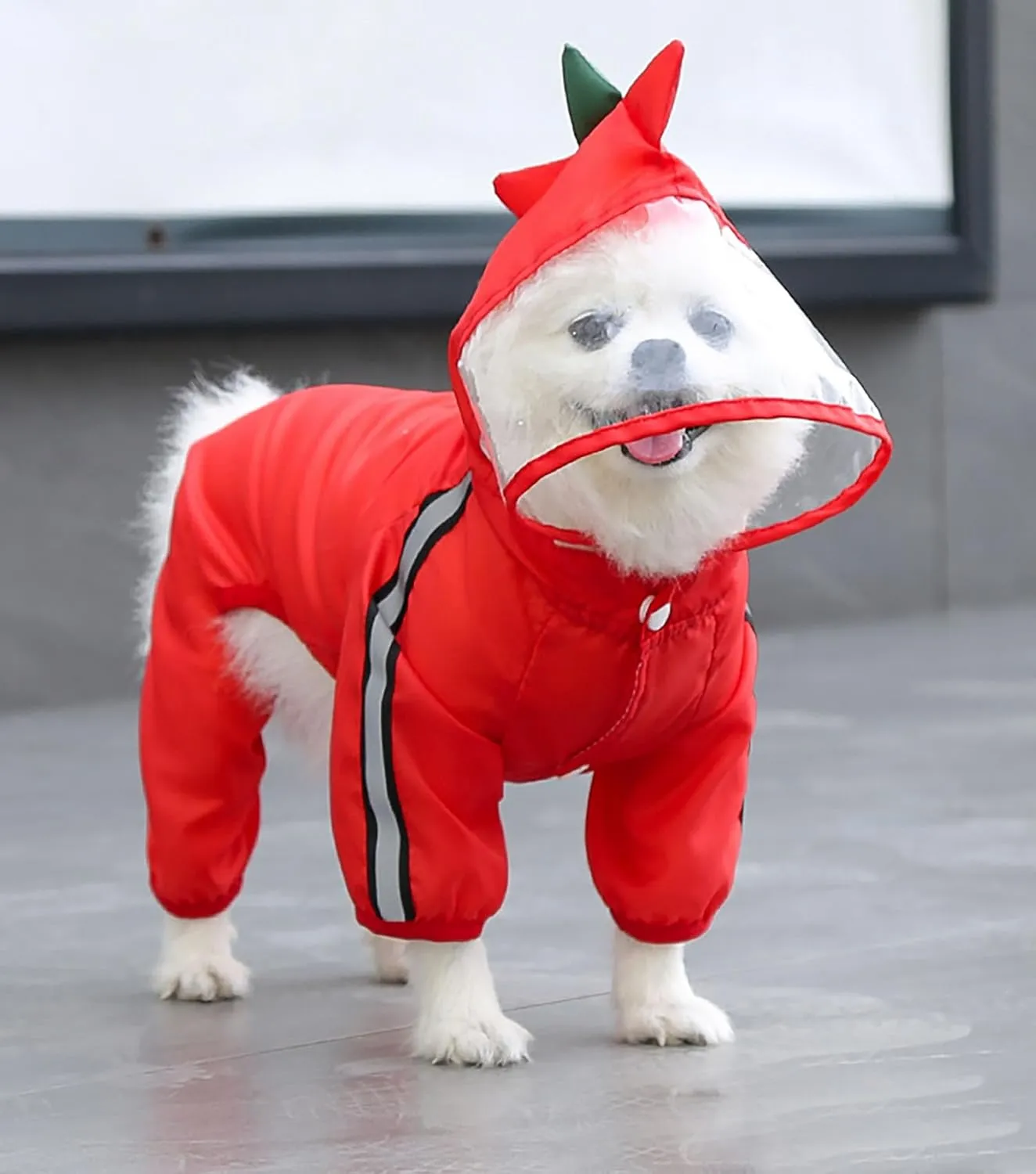 Dog Raincoat with Hood, Waterproof Full-Coverage Reflective Rain Jacket Quick-Drying Rain Poncho and Shoes for Small Medium Large Dogs,Dinosaur,L