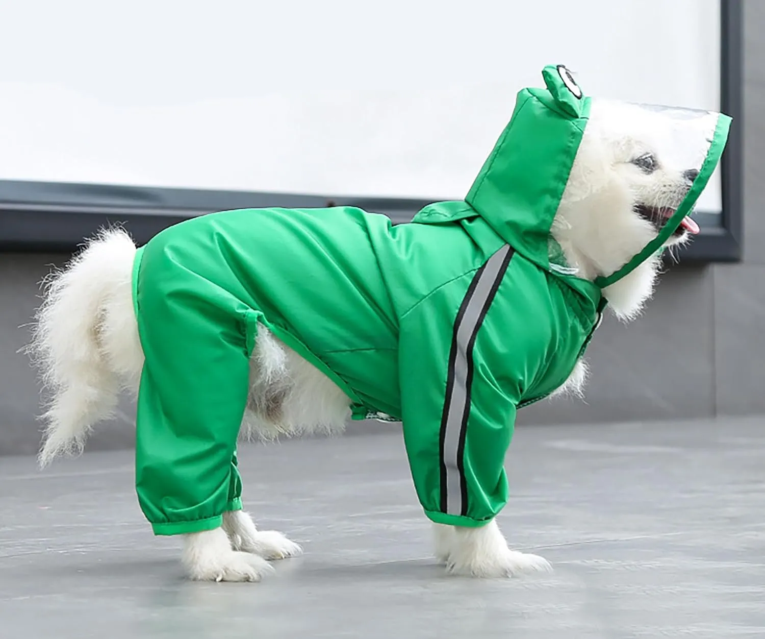 Dog Raincoat with Hood, Waterproof Full-Coverage Reflective Rain Jacket Quick-Drying Rain Poncho and Shoes for Small Medium Large Dogs,Frog,L