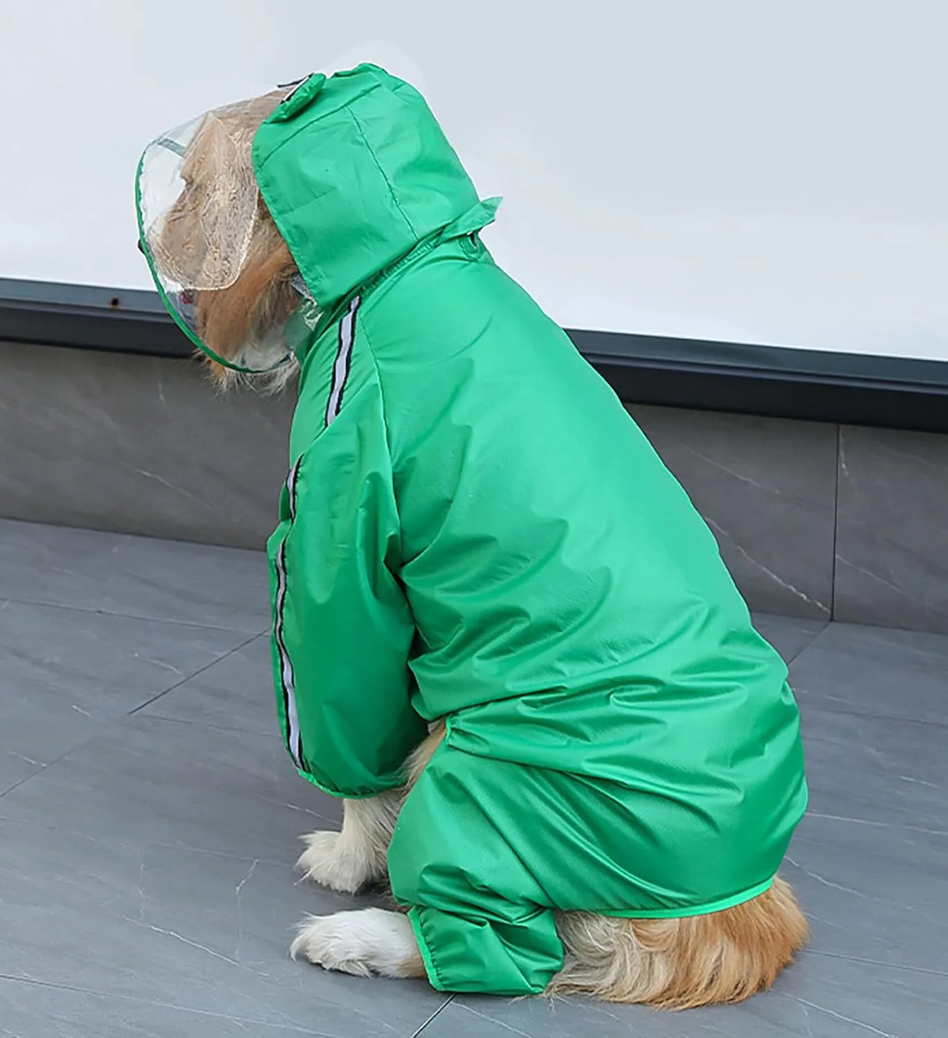 Dog Raincoat with Hood, Waterproof Full-Coverage Reflective Rain Jacket Quick-Drying Rain Poncho and Shoes for Small Medium Large Dogs,Frog,L