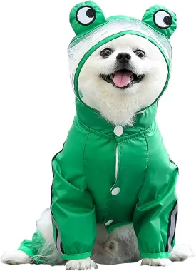 Dog Raincoat with Hood, Waterproof Full-Coverage Reflective Rain Jacket Quick-Drying Rain Poncho and Shoes for Small Medium Large Dogs,Frog,L