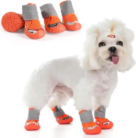 Dog Shoes for Small Medium Dogs, Dog Boots & Paw Protectors with Soft Anti-Slip Rubber Sole, Mesh Breathable Dog Shoes for Winter Snowy Day, Summer Hot Pavement (Orange, 40# (1.1"x1.3")(WxL))