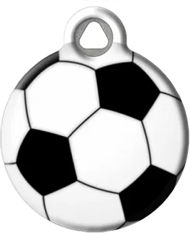 Dog Tag Art Soccer Ball Sports Themed Pet ID Tag for Dogs and Cats, Silent Poymer Coated Stainless Steel Nametag with Customized Identification Information - Large 1.25" Diameter