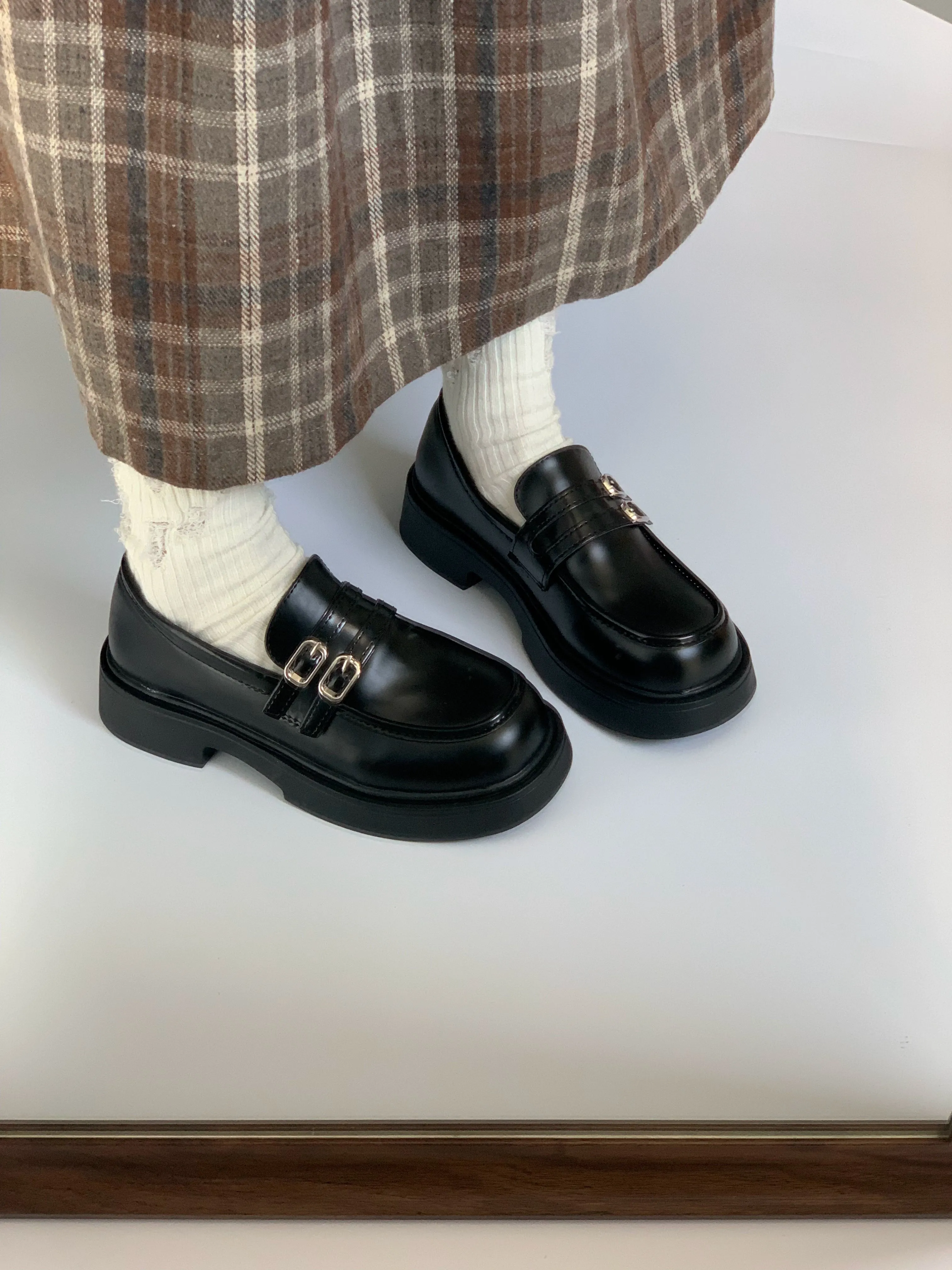 Double Buckle Patent Leather Loafers