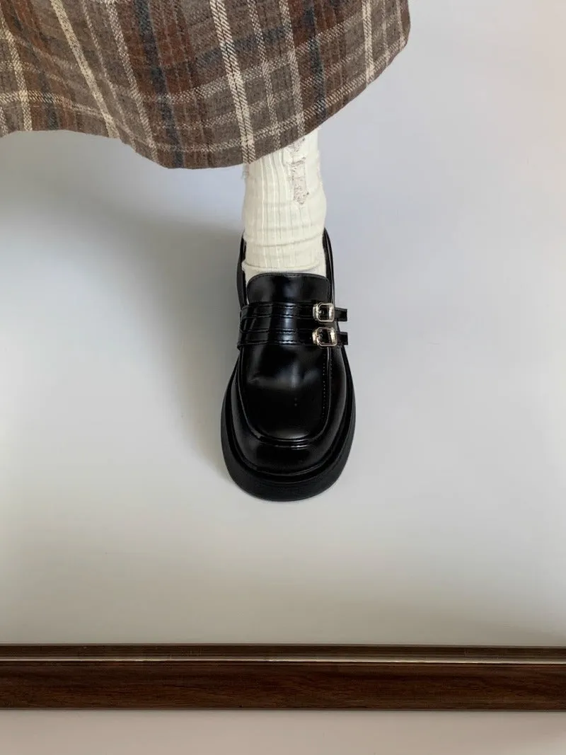Double Buckle Patent Leather Loafers